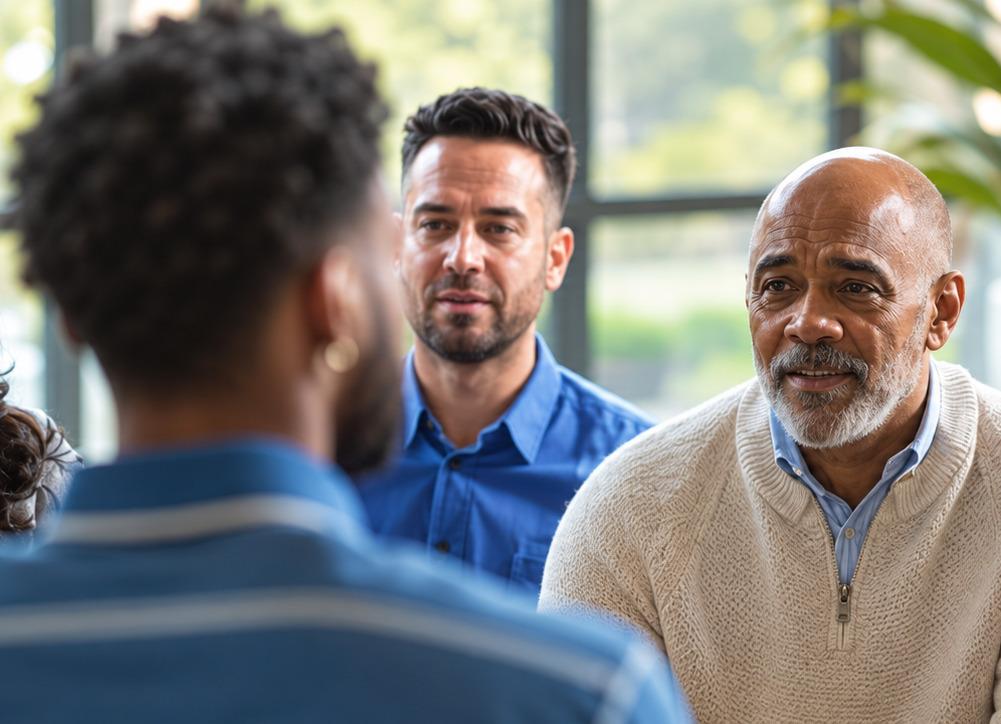 Community members talking together at a meeting
